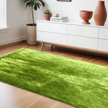 8' X 11' Lime Green Shag Hand Tufted Area Rug