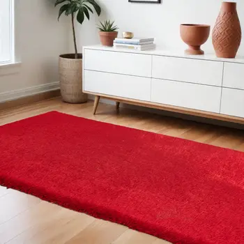 8' X 11' Red Shag Hand Tufted Area Rug