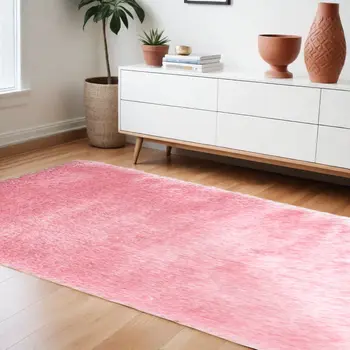 8' X 11' Pink Shag Hand Tufted Area Rug