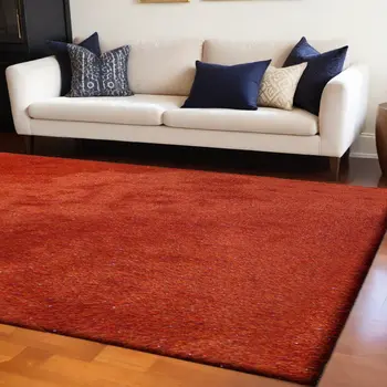 8' X 11' Red Shag Hand Tufted Area Rug