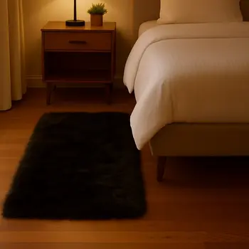 4' X 6' Dark Gray Faux Fur Washable Area Rug