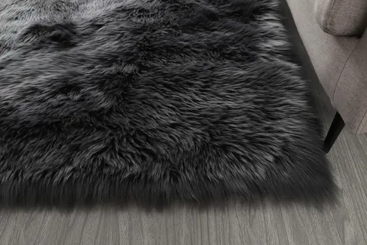 4' X 6' Dark Gray Faux Fur Washable Area Rug