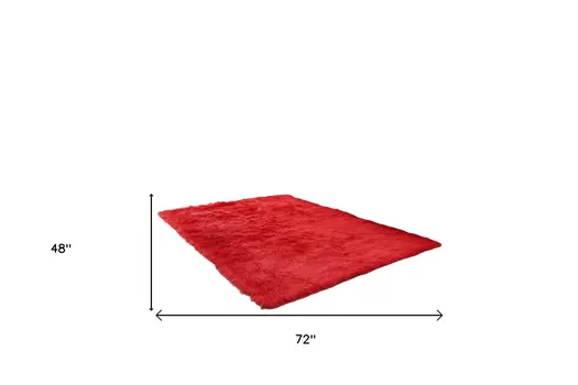 4' X 6' Red Faux Sheepskin Shag Washable Area Rug