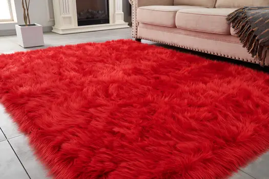 4' X 6' Red Faux Sheepskin Shag Washable Area Rug
