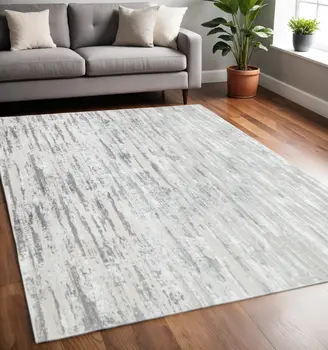 5' X 8' Silver Gray And Off White Abstract Washable Area Rug
