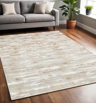 5' X 8' Beige Ivory And Off White Abstract Washable Area Rug