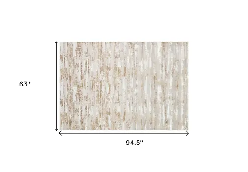5' X 8' Beige Ivory And Off White Abstract Washable Area Rug