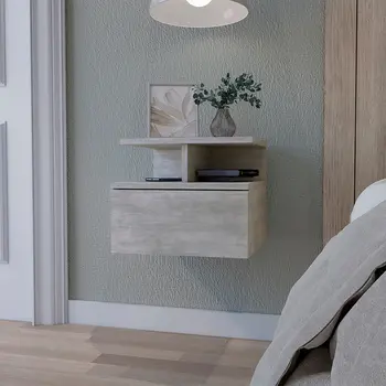 12" Gray Wood One Drawer Floating Nightstand