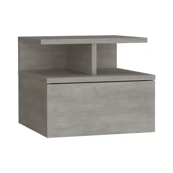 12" Gray Wood One Drawer Floating Nightstand