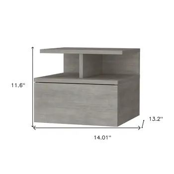 12" Gray Wood One Drawer Floating Nightstand