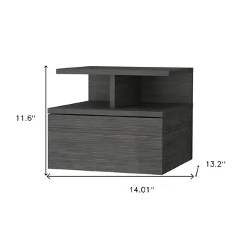 12" Gray Wood One Drawer Floating Nightstand