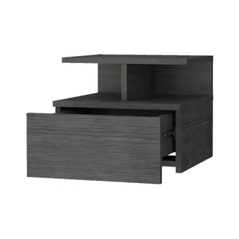 12" Gray Wood One Drawer Floating Nightstand