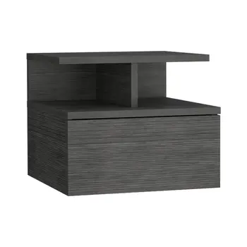 12" Gray Wood One Drawer Floating Nightstand