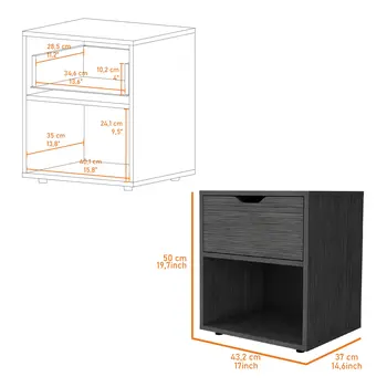 20" Gray Wood One Drawer Nightstand