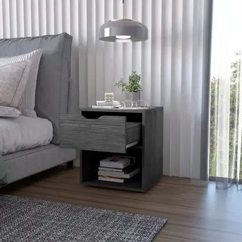 20" Gray Wood One Drawer Nightstand