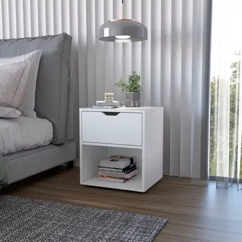 20" White Wood One Drawer Nightstand