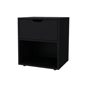 20" Black Wood One Drawer Nightstand