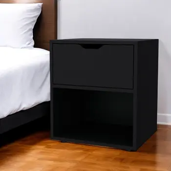 20" Black Wood One Drawer Nightstand