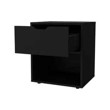 20" Black Wood One Drawer Nightstand
