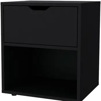 20" Black Wood One Drawer Nightstand