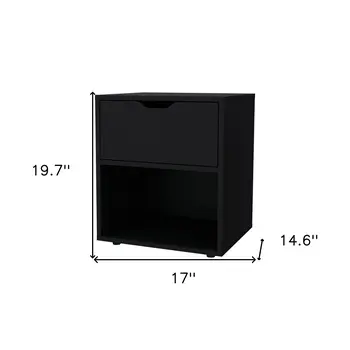 20" Black Wood One Drawer Nightstand
