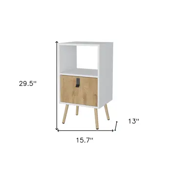 30" White And Natural Wood One Drawer Nightstand