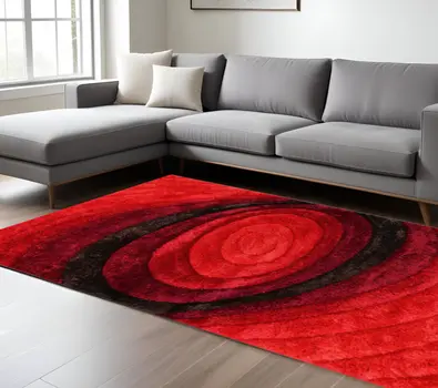 8' X 11' Red And Black Geometric Shag Hand Tufted Area Rug