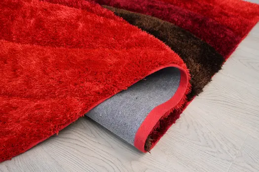 8' X 11' Red And Black Geometric Shag Hand Tufted Area Rug