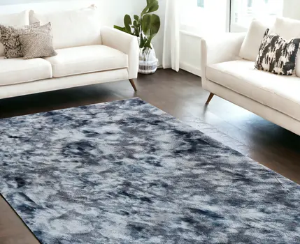 7' X 10' Gray and White FauX Fur Abstract Shag Non Skid Area Rug