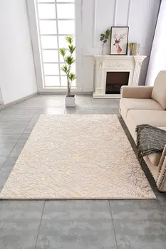 3' X 5' Beige and Gold Faux Fur Abstract Shag Non Skid Area Rug