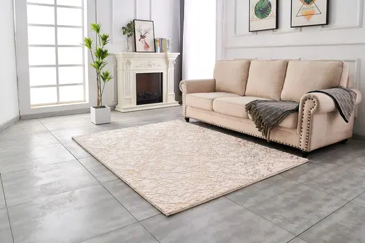 8' X 11' Beige and Gold Faux Fur Abstract Shag Non Skid Area Rug