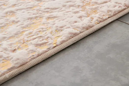 8' X 11' Beige and Gold Faux Fur Abstract Shag Non Skid Area Rug