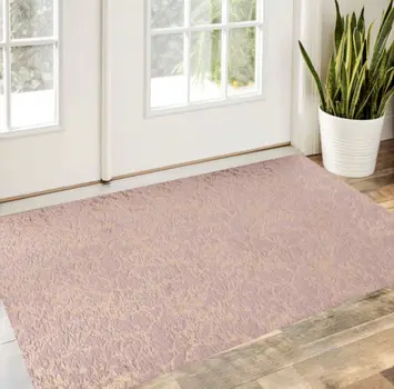 2' X 3' Pink and Gold Faux Fur Abstract Shag Non Skid Area Rug