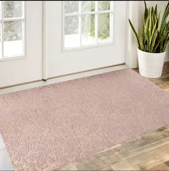 3' X 5' Pink and Gold Faux Fur Abstract Shag Non Skid Area Rug
