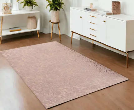 4' X 6' Pink and Gold Faux Fur Abstract Shag Non Skid Area Rug