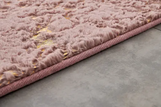 4' X 6' Pink and Gold Faux Fur Abstract Shag Non Skid Area Rug