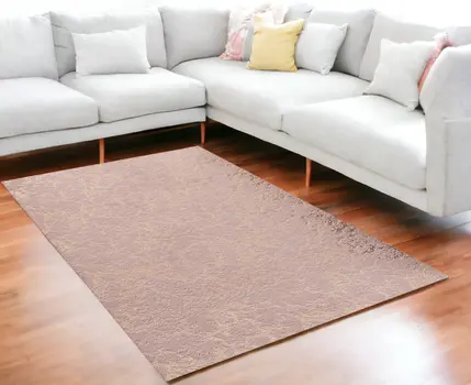 5' X 7' Pink and Gold Faux Fur Abstract Shag Non Skid Area Rug