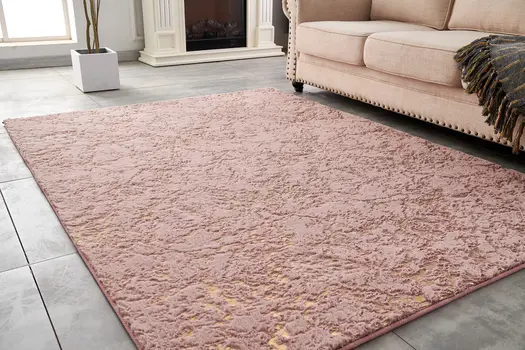 8' X 11' Pink and Gold Faux Fur Abstract Shag Non Skid Area Rug