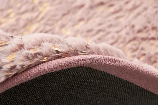 8' X 11' Pink and Gold Faux Fur Abstract Shag Non Skid Area Rug