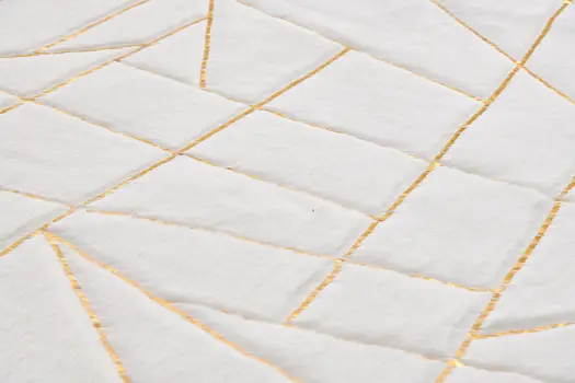 5' X 7' White and Gold Faux Fur Abstract Shag Non Skid Area Rug