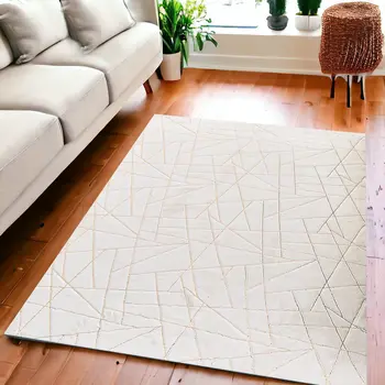 6' X 9' Beige and Gold Faux Fur Abstract Shag Non Skid Area Rug