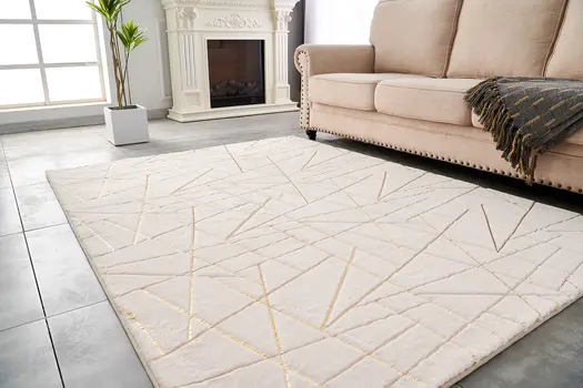 8' X 11' Beige and Gold Faux Fur Abstract Shag Non Skid Area Rug