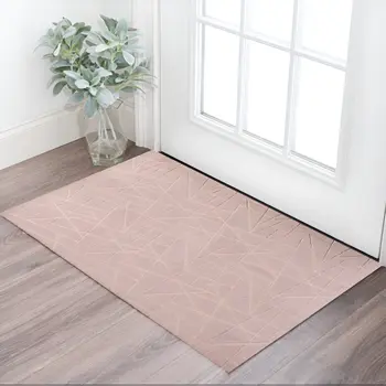 2' X 3' Pink and Gold Faux Fur Abstract Shag Non Skid Area Rug