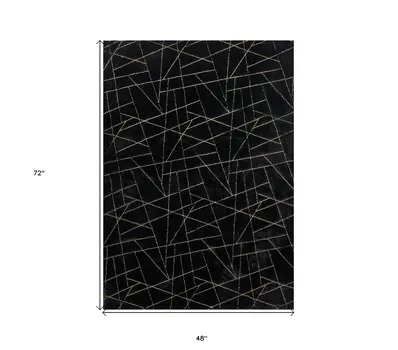 4' X 6' Black and Gold Faux Fur Abstract Shag Non Skid Area Rug