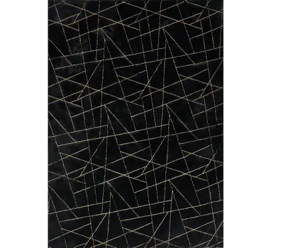 5' X 7' Black and Gold Faux Fur Abstract Shag Non Skid Area Rug
