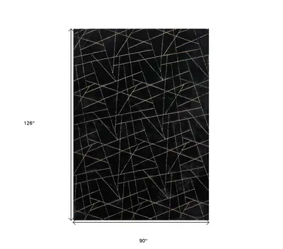 8' X 11' Black and Gold Faux Fur Abstract Shag Non Skid Area Rug