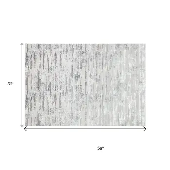 3' X 5' Silver Gray And Off White Abstract Washable Area Rug