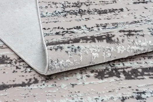 10' Gray Off White And Silver Abstract Washable Runner Rug