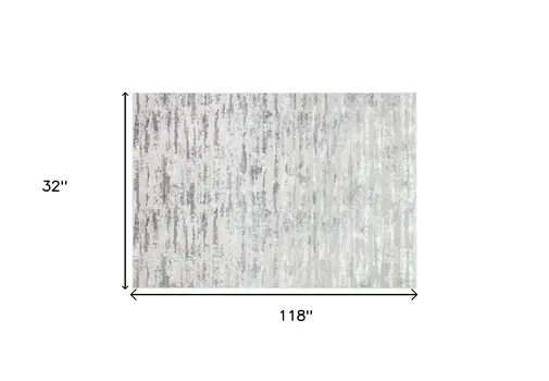 10' Gray Off White And Silver Abstract Washable Runner Rug