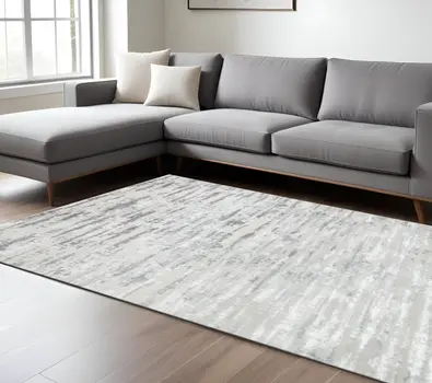 10' X 13' Silver Gray And Off White Abstract Washable Area Rug